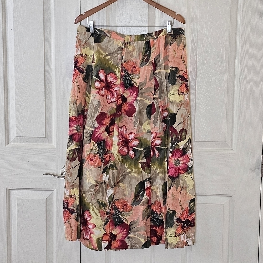 Vintage Koret Green Yellow Pink Floral Print Rayon Half Circle Maxi Skirt Sz 16 - Picture 10 of 11